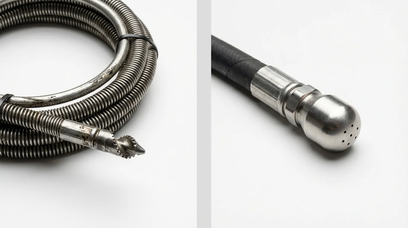 Drain snake cable and hydro jetting nozzle used for drain cleaning in Britt, IA