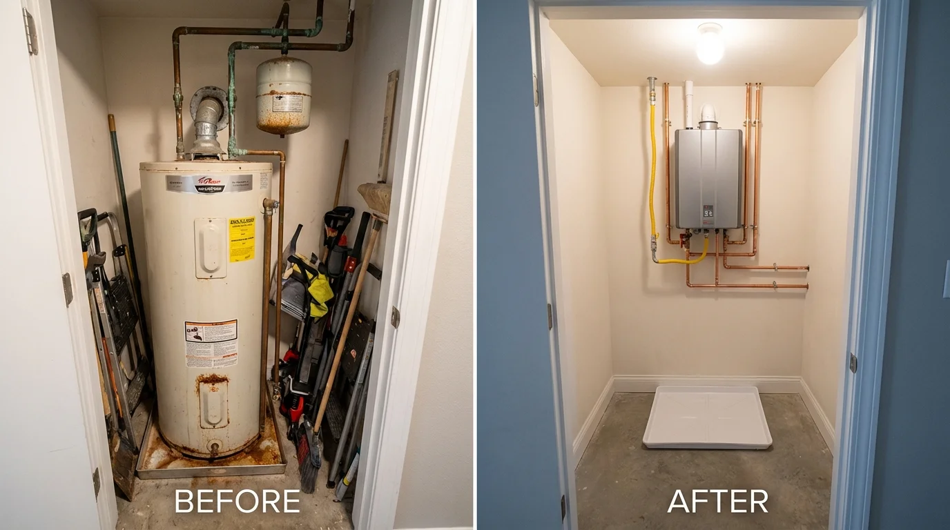 Tank water heater versus wall-mounted tankless unit comparison for Britt, IA homeowners